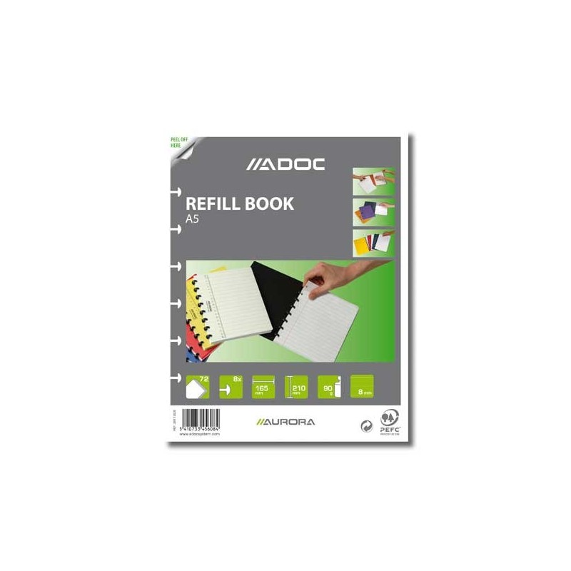 Rezerva caiet A5, 72 file - 90g/mp, AURORA Adoc - dictando