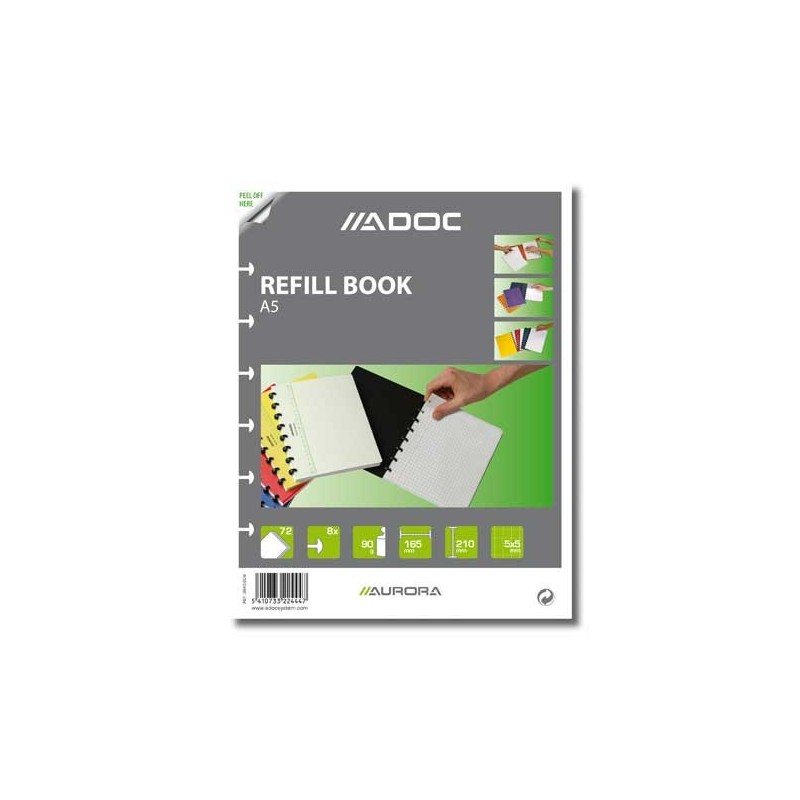 Rezerva caiet A5, 72 file - 90g/mp, AURORA Adoc - matematica