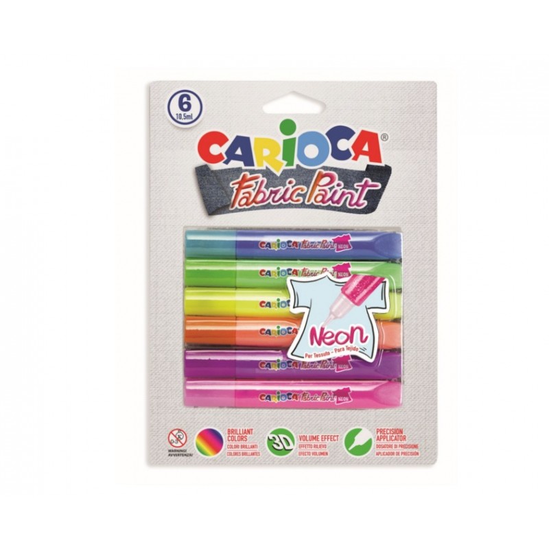 Vopsea pentru textile, rezistanta la spalare, 6 culori/blister, CARIOCA Fabric Paint - Neon