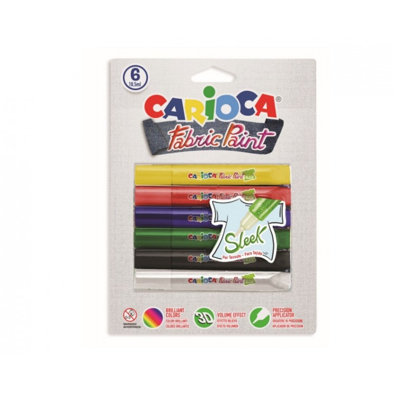 Vopsea pentru textile, rezistanta la spalare, 6 culori/blister, CARIOCA Fabric Paint - Sleek