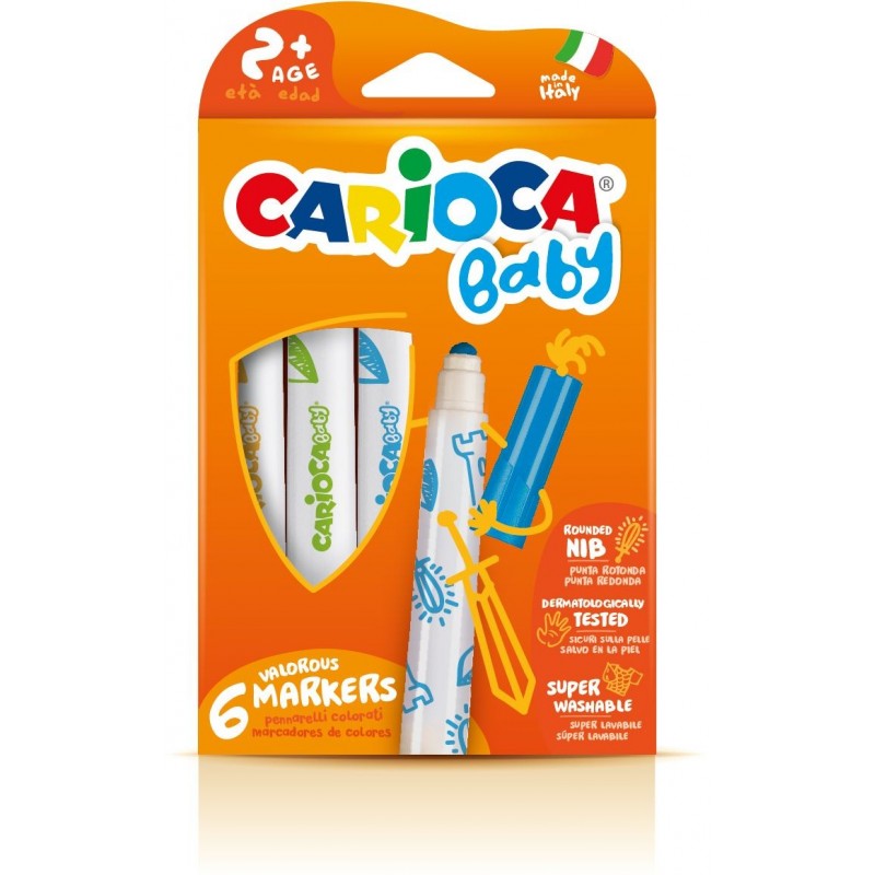 Carioca super lavabila, varf rotunjit special, 6 culori/cutie, CARIOCA Baby 2+