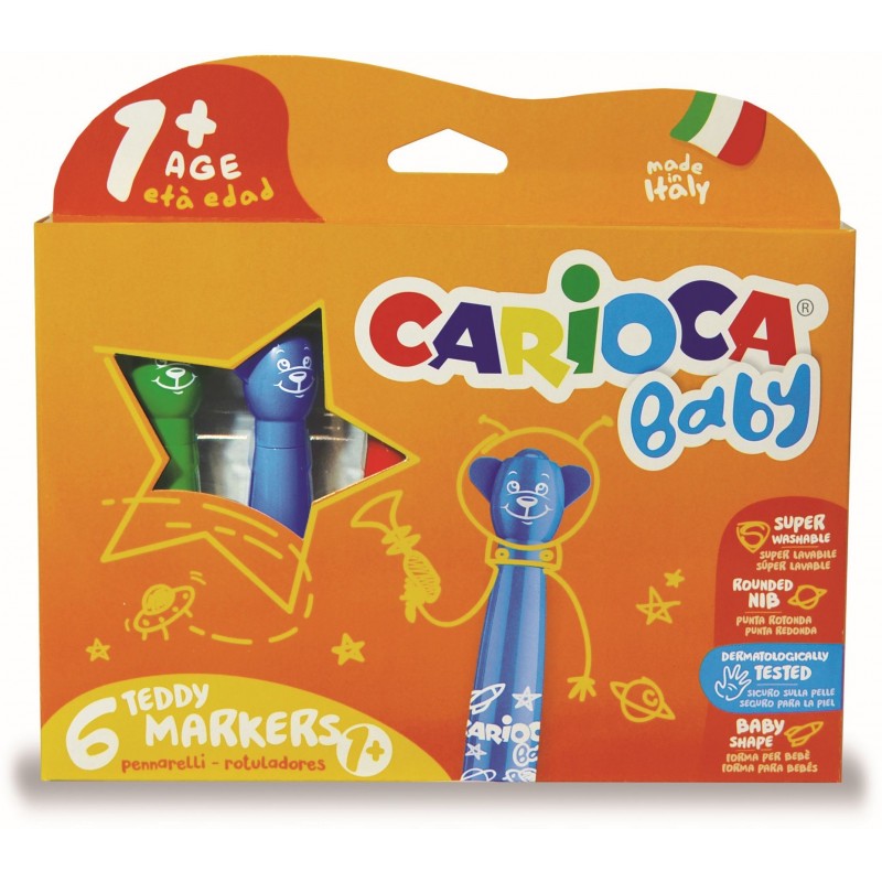 Carioca super lavabila, varf rotunjit special, 6 culori/cutie, CARIOCA Baby Teddy 1+
