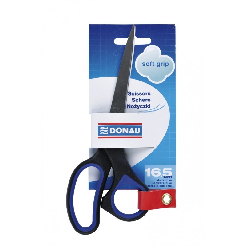 Foarfeca otel, ergonomica, 16.5cm, cu rubber grip, DONAU Soft Grip - maner albastru