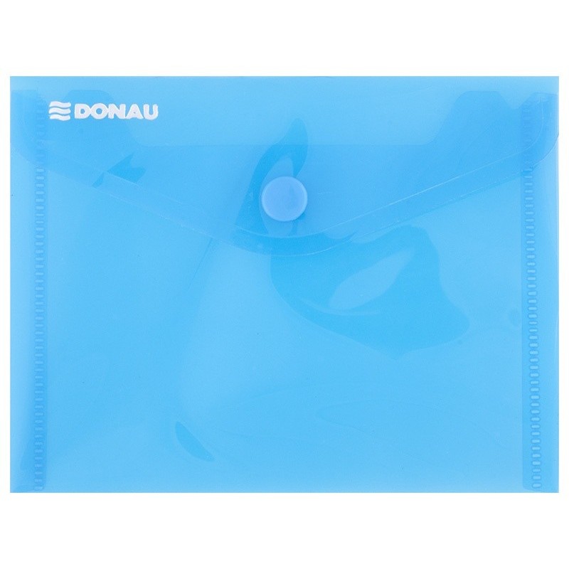 Mapa PP protectie documente A6 landscape, inchidere cu capsa, 10/set, DONAU - albastru transparent