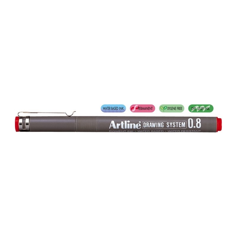 Marker pentru desen tehnic ARTLINE, varf fetru 0.8mm - rosu