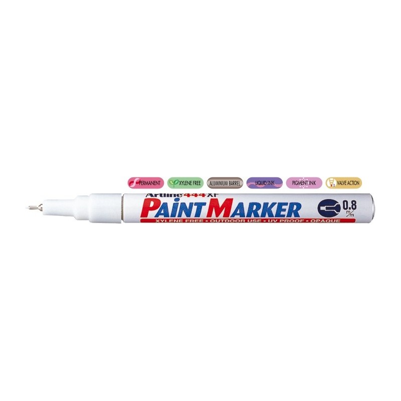 Marker cu vopsea ARTLINE 444XF, corp metalic, varf rotund 0.8mm - alb