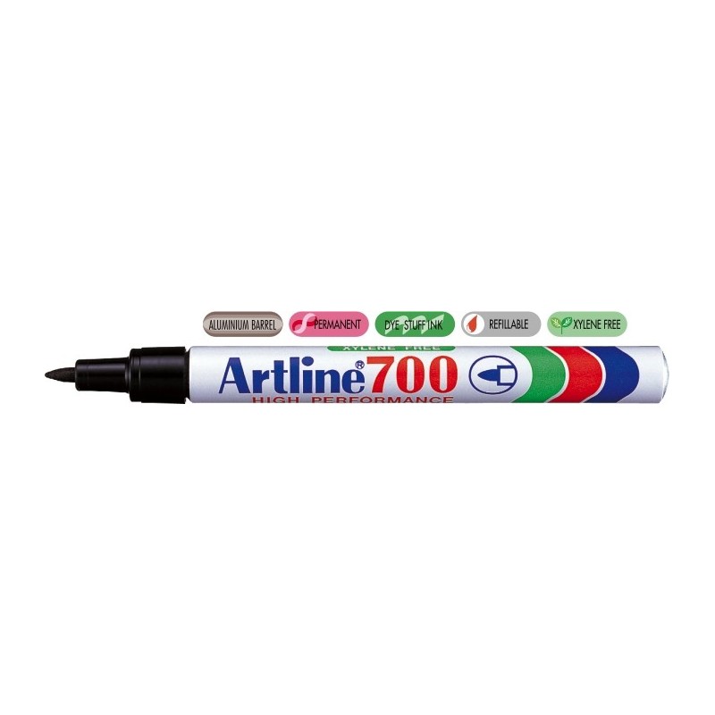 Permanent marker ARTLINE 700, corp metalic, varf rotund 0.7mm - negru