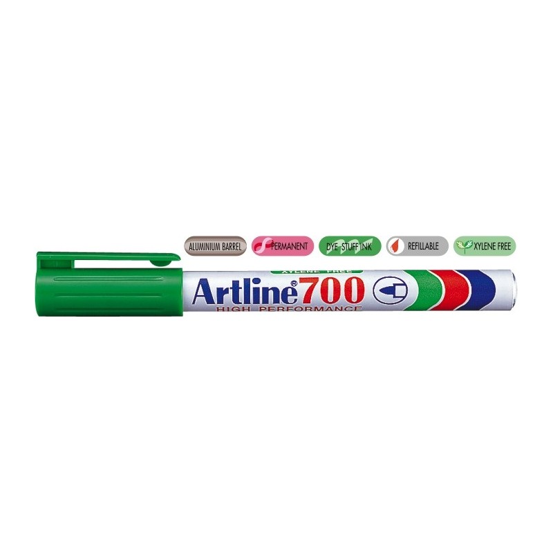 Permanent marker ARTLINE 700, corp metalic, varf rotund 0.7mm - verde