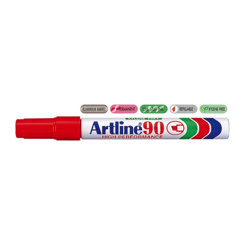 Permanent marker ARTLINE 90, corp metalic, varf tesit 2.0-5.0mm - rosu