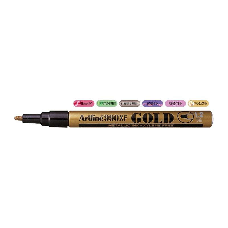 Marker cu vopsea ARTLINE 990XF, corp metalic, varf rotund 1.2mm - auriu