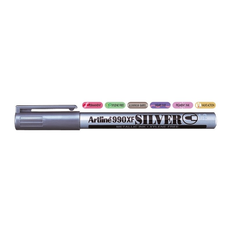 Marker cu vopsea ARTLINE 990XF, corp metalic, varf rotund 1.2mm - argintiu