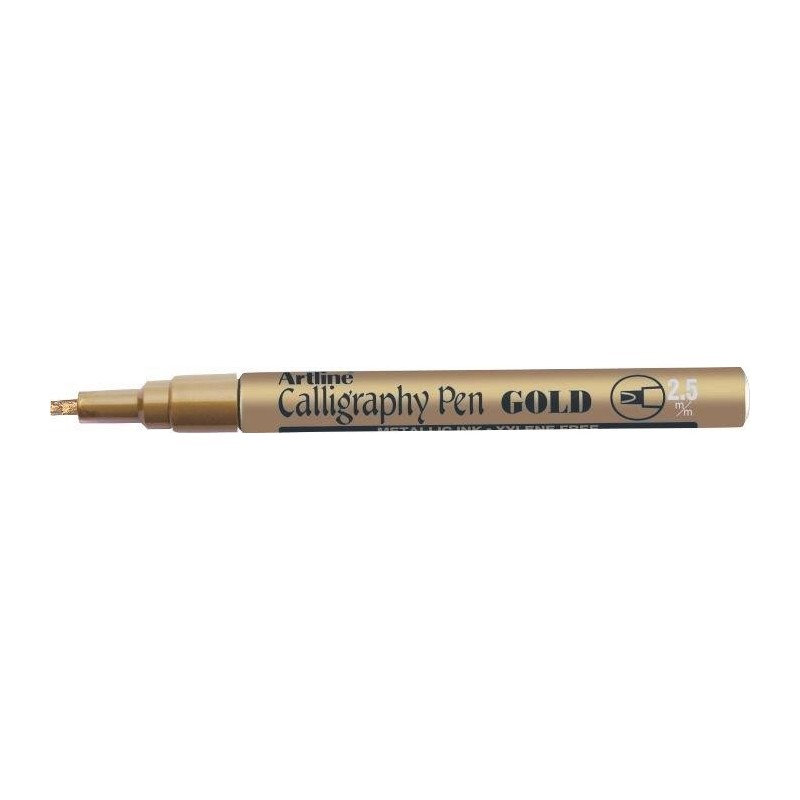 Marker ARTLINE Calligraphy, corp metalic, varf tesit din fetru 2.5mm - auriu