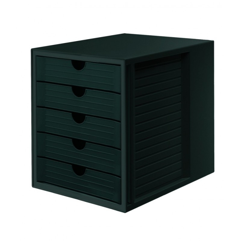 Suport plastic cu 5 sertare pentru documente, HAN - negru - sertare negre