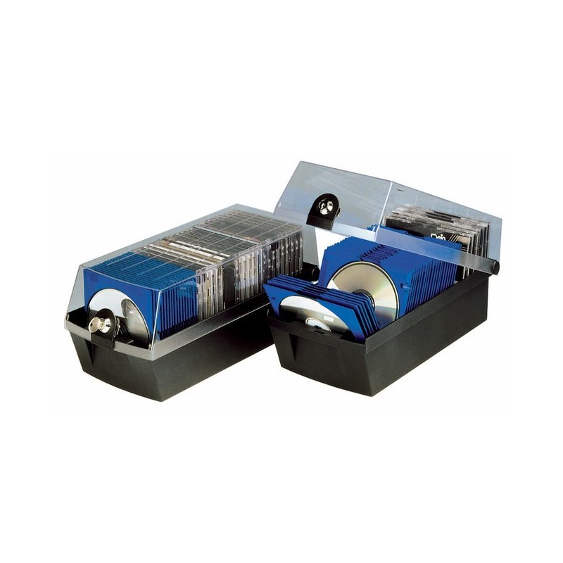 Cutie plastic pentru 60 CD/DVD, cu cheita, HAN Max 60 - negru