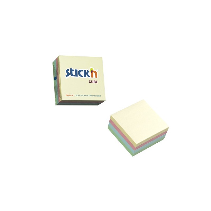 Cub notes autoadeziv 76 x 76 mm, 400 file, Stick"n - 4 culori pastel