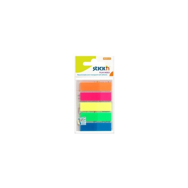 Stick index plastic transparent color 45 x 12 mm, 5 x 25 file/set, Stick"n - 5 culori neon