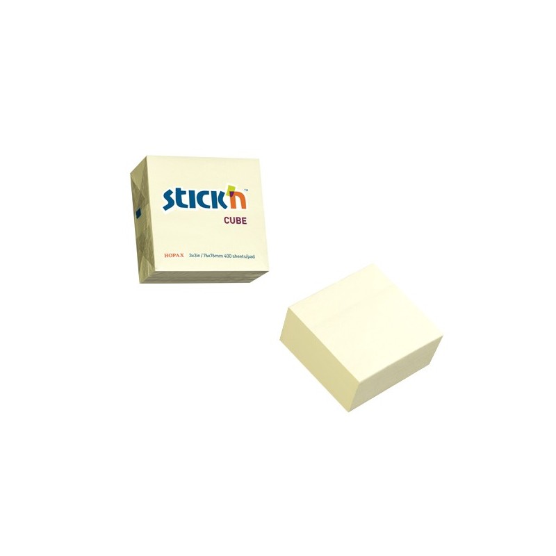 Cub notes autoadeziv 76 x 76 mm, 400 file, Stick"n - galben pastel