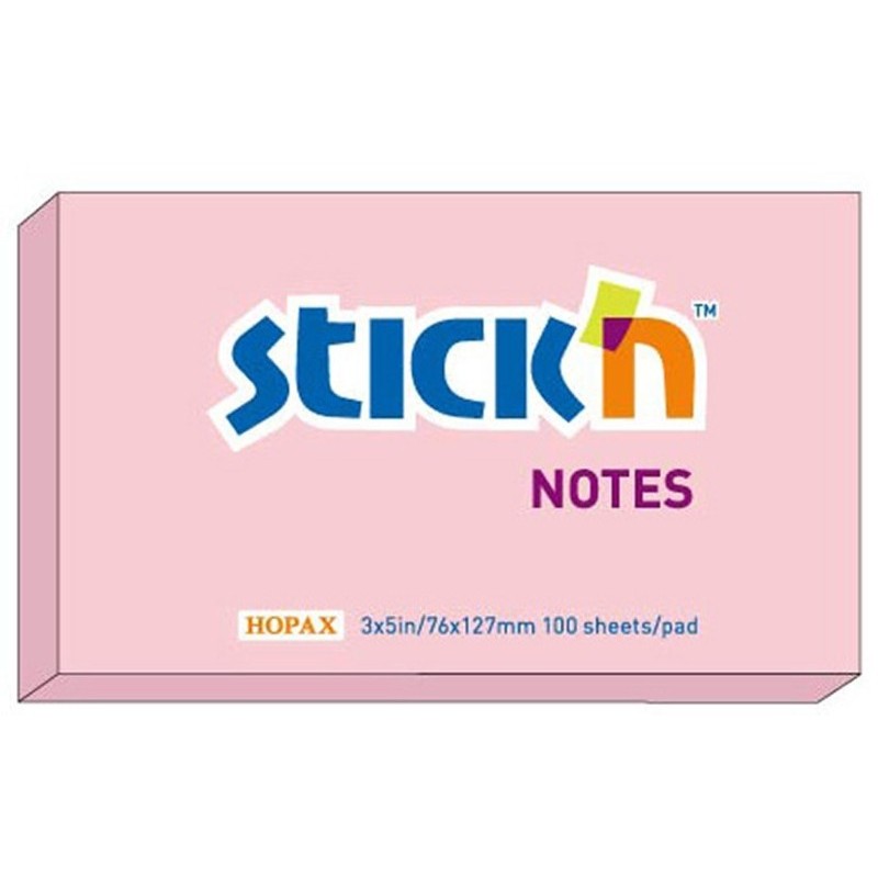 Notes autoadeziv 76 x 127 mm, 100 file, Stick"n - roz pastel
