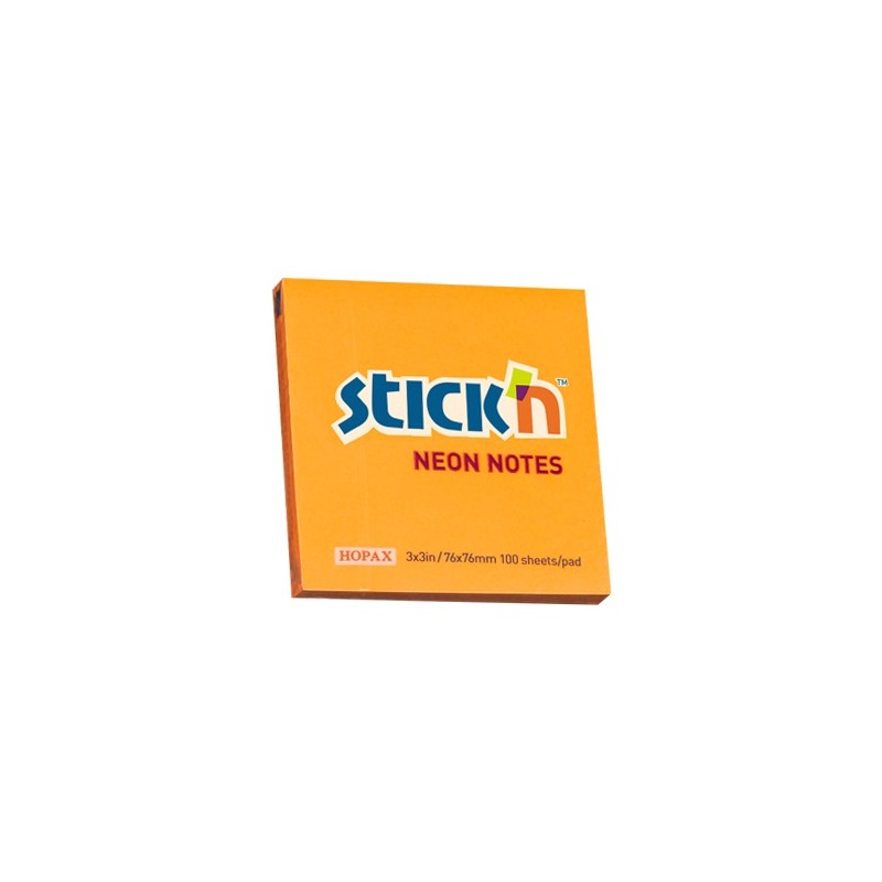 Notes autoadeziv 76 x 76 mm, 100 file, Stick"n - portocaliu neon