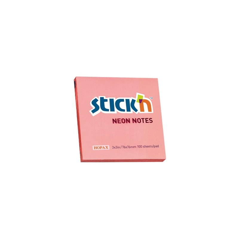 Notes autoadeziv 76 x 76 mm, 100 file, Stick"n - corai neon