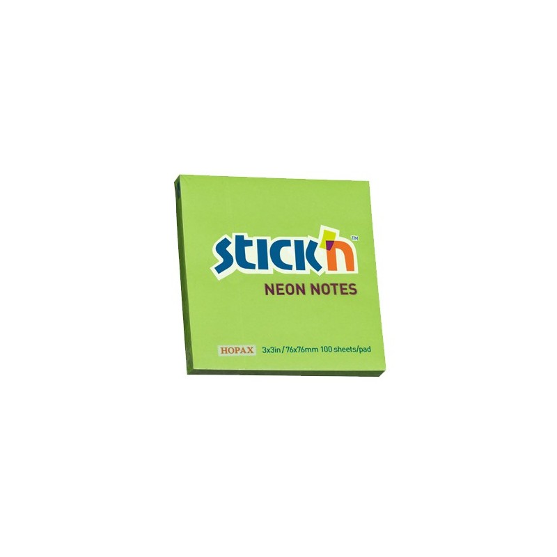 Notes autoadeziv 76 x 76 mm, 100 file, Stick"n - verde neon