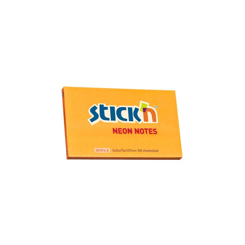 Notes autoadeziv 76 x 127 mm, 100 file, Stick"n - portocaliu neon