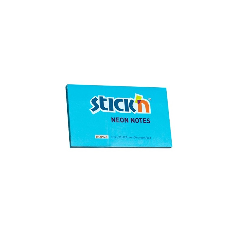 Notes autoadeziv 76 x 127 mm, 100 file, Stick"n - albastru neon
