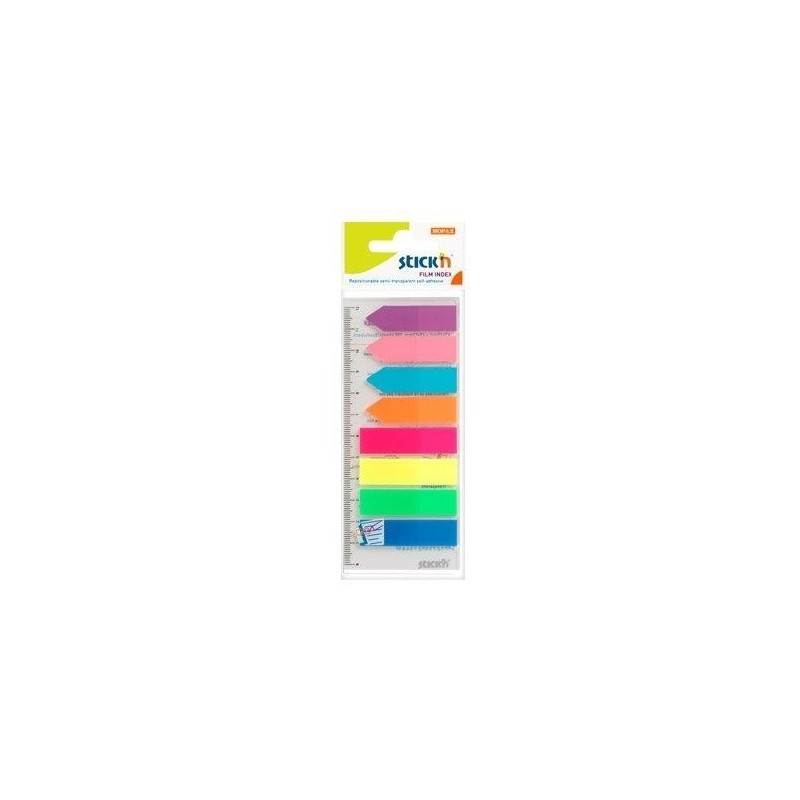 Stick index plastic transp. color 45 x 12 mm, 8 x 25 file/set + index sageata, Stick"n-8 culori neon