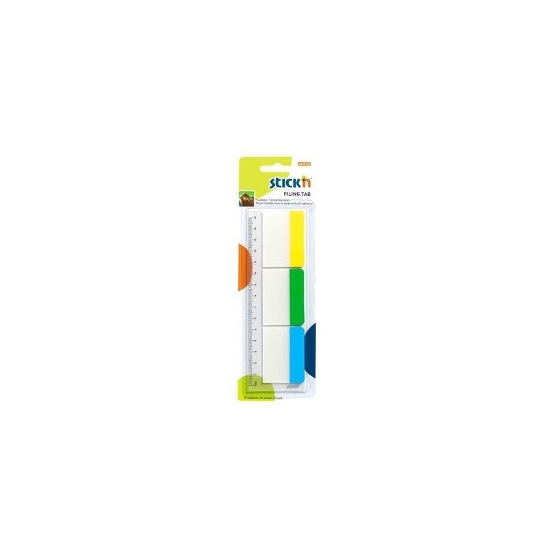 Stick index plastic transp. cu margine color 37 x 50 mm, 3 x 10file/set, Stick"n - 3 culori neon