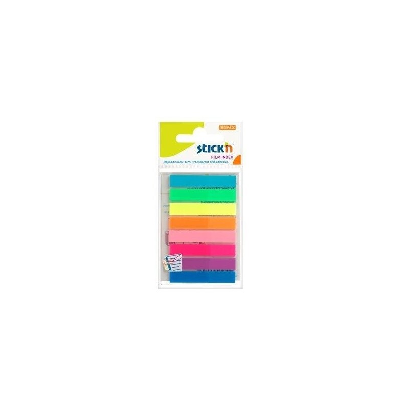 Stick index plastic transparent color 45 x 8 mm, 8 x 20 file/set, Stick"n - 8 culori neon