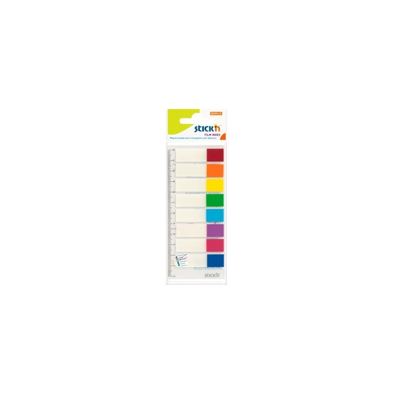 Stick index plastic transparent color 45 x 12 mm, 8 x 15 file/set, Stick"n - 8 culori transp./neon