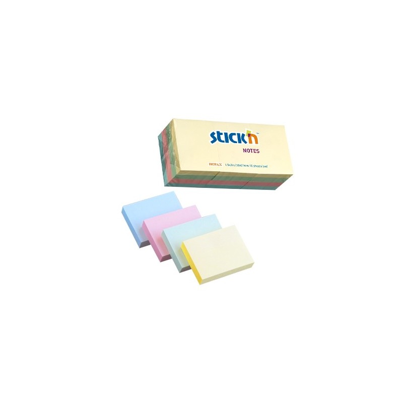 Notes autoadeziv 38 x 51 mm, 12 x 100 file/set, Stick"n - 3 culori pastel