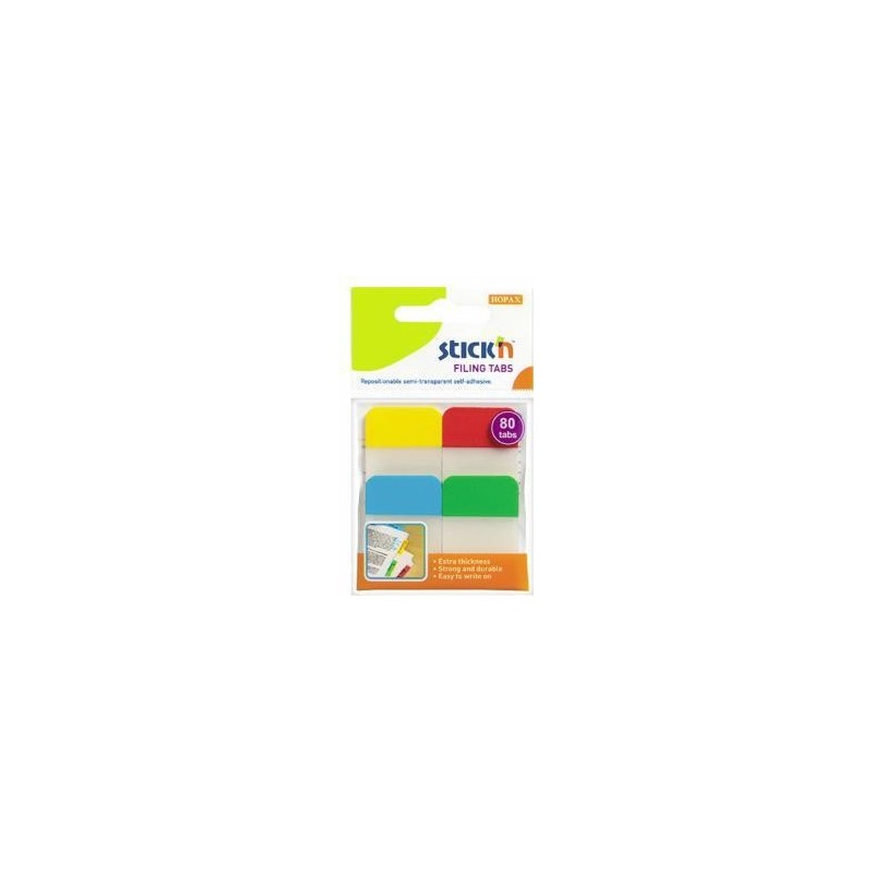 Stick index plastic transp. cu margine color 38 x 25 mm, 4 x 20 file/set, Stick"n - 4 culori neon