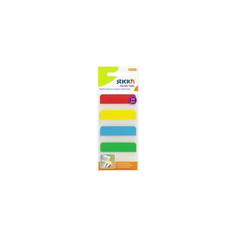 Stick index plastic transp. cu margine color 38 x 51 mm, 4 x 20 file/set, Stick"n - 4 culori neon