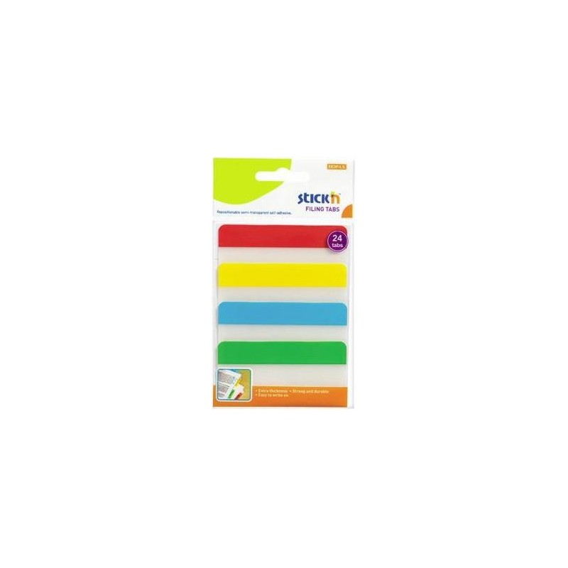 Stick index plastic transp. cu margine color 38 x 76 mm, 4 x 20 file/set, Stick"n - 4 culori neon