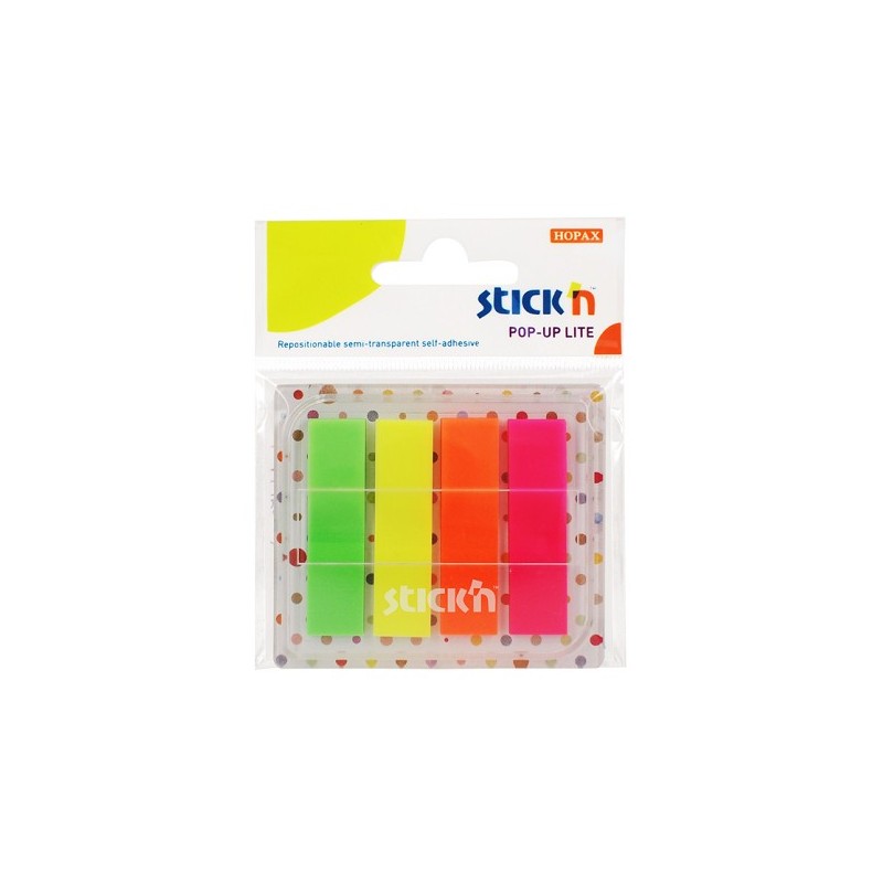 Film index autoadeziv 45 x 12mm, 4 x 20 file, dispenser, Stick"n Pop-up Lite - 4 culori neon