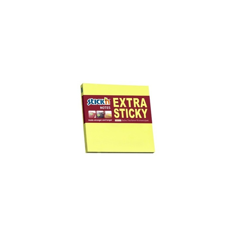 Notes autoadeziv extra-sticky 76 x 76mm, 90 file, Stick"n - galben neon