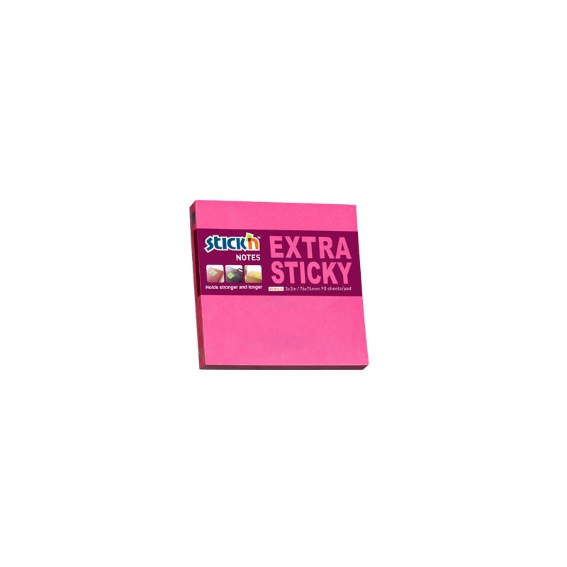 Notes autoadeziv extra-sticky 76 x 76mm, 90 file, Stick"n - magenta neon
