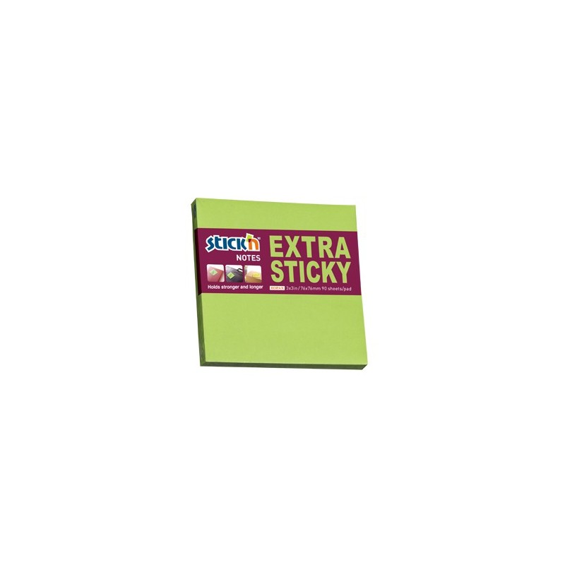 Notes autoadeziv extra-sticky 76 x 76mm, 90 file, Stick"n - verde neon