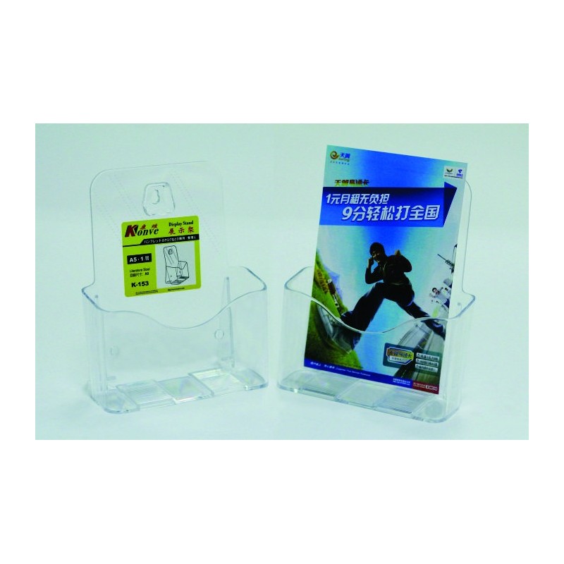 Display plastic pentru brosuri, de birou/perete, 1 x A5, KEJEA - transparent