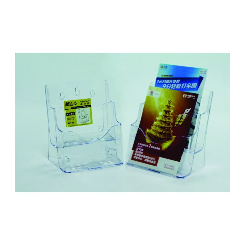 Display plastic pentru brosuri, de birou/perete, 2 x A5, KEJEA - transparent