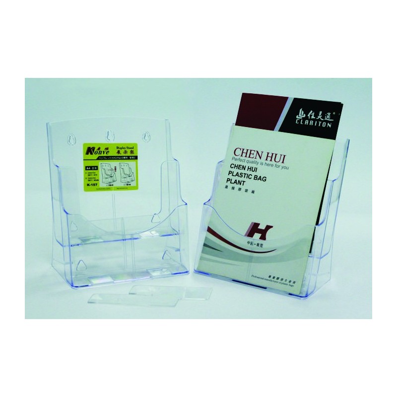 Display plastic pentru brosuri, de birou/perete, 2 x A4-portrait, KEJEA - transparent