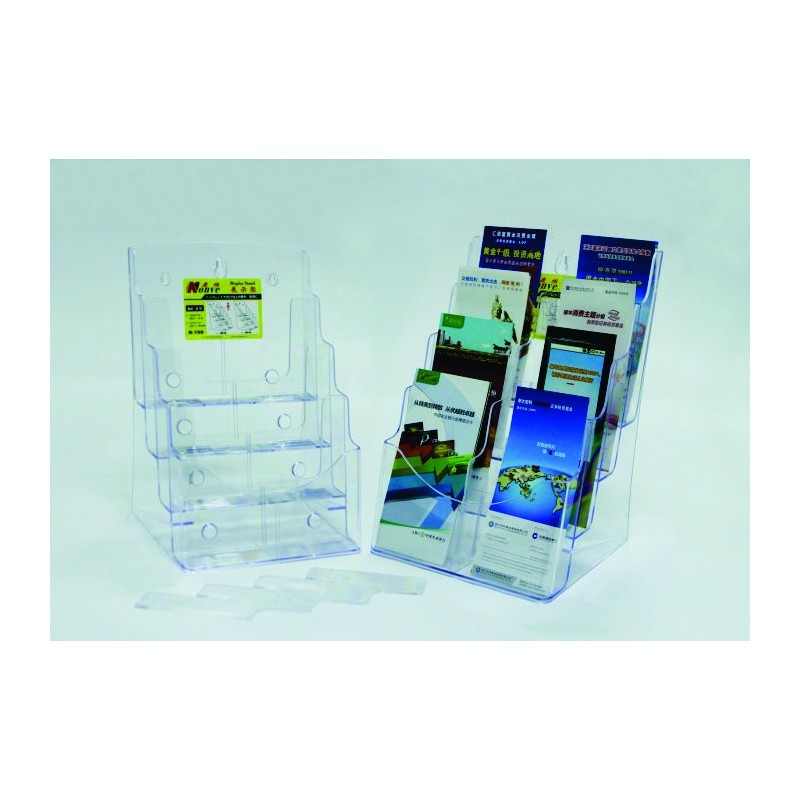 Display plastic pentru brosuri, de birou/perete, 4 x A4-portrait, KEJEA - transparent
