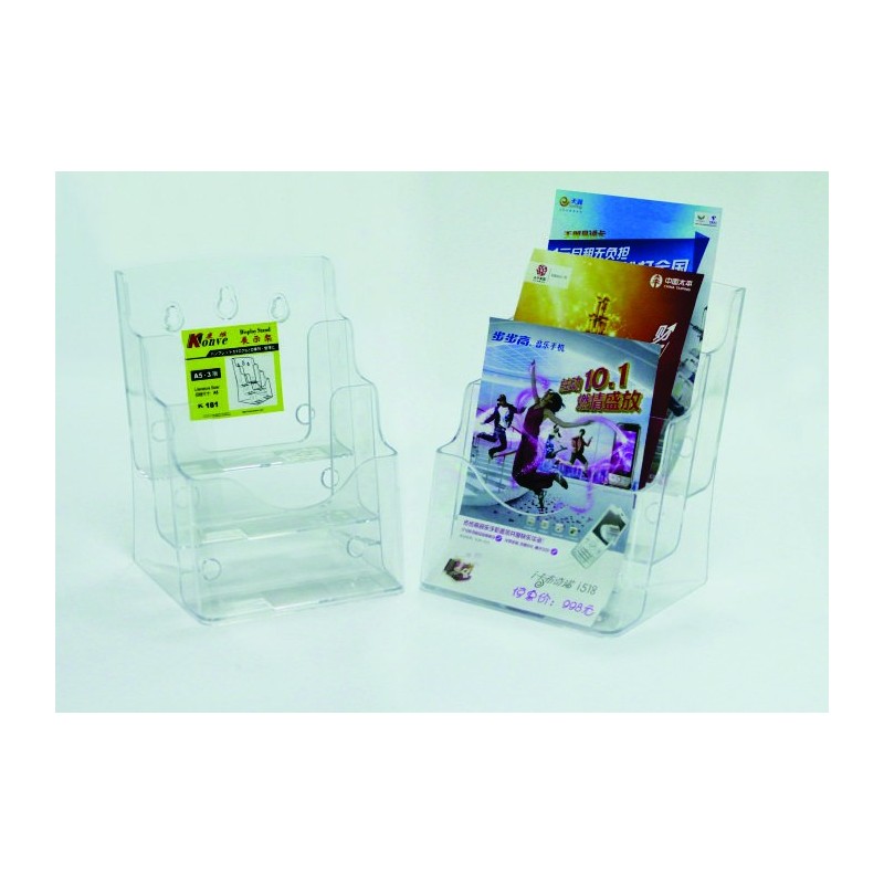 Display plastic pentru brosuri, de birou/perete, 3 x A5, KEJEA - transparent