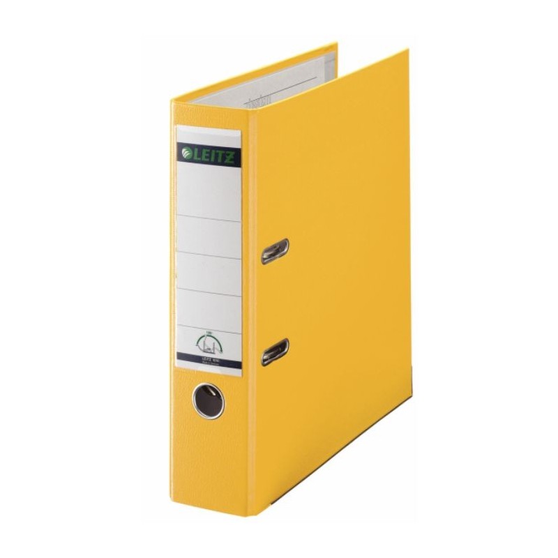 Biblioraft LEITZ 180, A4, plastifiat PP, margine metalica 80 mm - galben