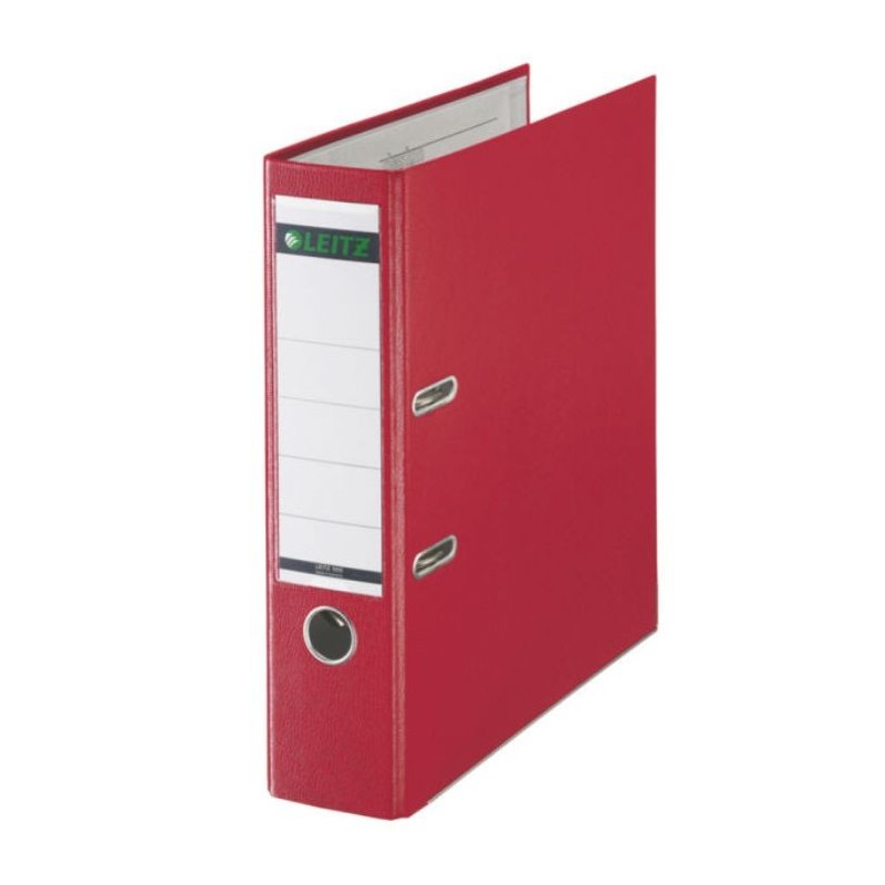 Biblioraft LEITZ 180, A4, plastifiat PP, margine metalica 80 mm - rosu