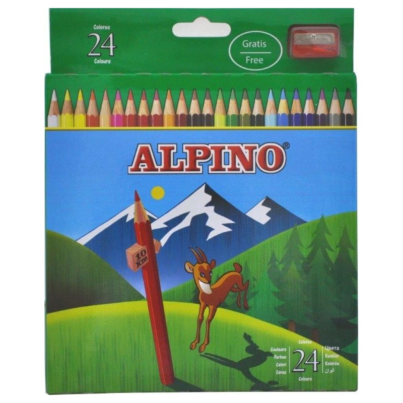 Creioane colorate, cutie carton, 24 culori/set, ALPINO
