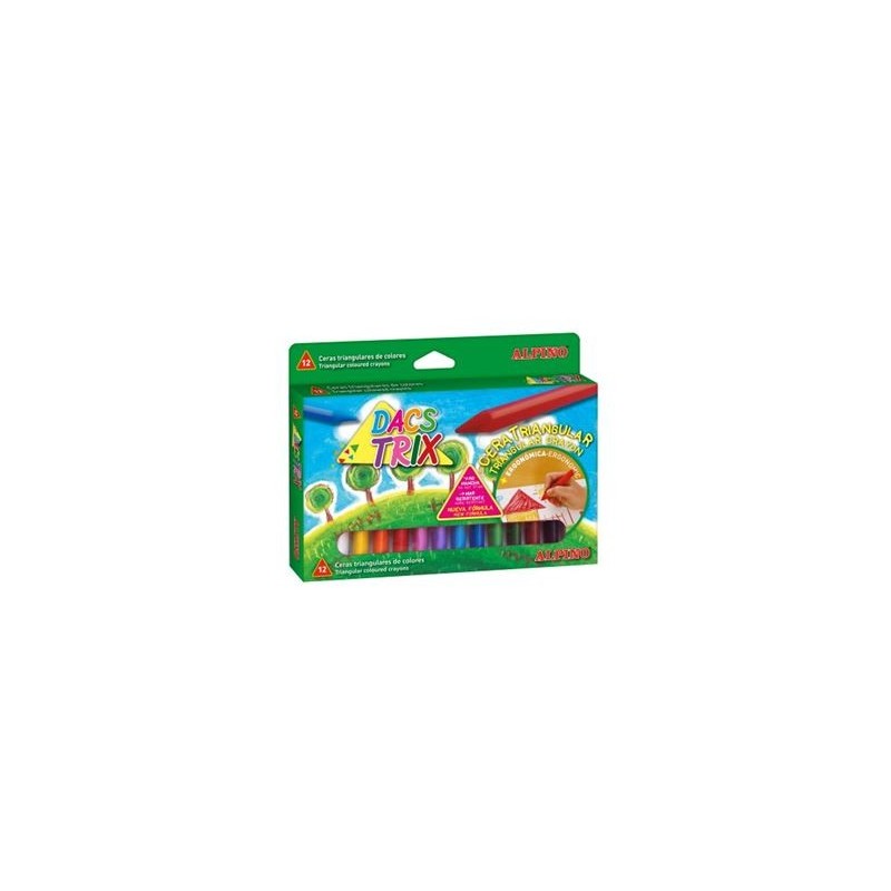 Creioane cerate soft, triunghilare, cutie carton, 12 culori/cutie, ALPINO DacsTrix