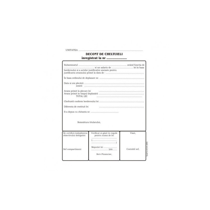 Decont de cheltuieli, format A5, 100 coli/carnet