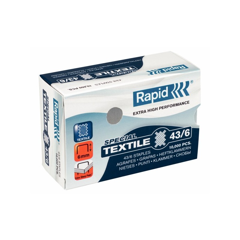 Capse RAPID 43/6G textile, 10.000 buc/cutie - pentru capsator RAPID Classic K1 Textile